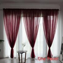 Prabangi vientiso audinio permatoma panelinė lango užuolaida su patogia juostele karnizui WineRed,100*270cm/39.4*106.3in