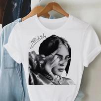 2026 Singer Billie Eilish Portrait TShirt Cotton Unisexs Summer Unisexs Hip Hop Short Sleeve Tshirt Unisex Y2K S black