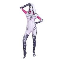 Klasikinis moteriškas Žmogaus-voro Zentai Cosplay kostiumas – prigludęs pilno kūno kombinezonas su kauke, Helovino ir scenos pasirodymams M white
