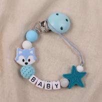 Personalized Fox Pacifier Clip BPA Free Food Grade Silicone Star Teether Holder Custom Name Handmade Dummy Chain Baby Gift white