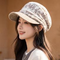 Women S Retro Plaid Newsboy Cap Versatile Autumn Winter Hat One Size smėlis