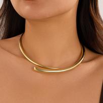 KunJoe Luxury Smooth Surface Hug Open Torques Necklace for Women Elegent Gold Color Metal Choker Collar Chain Wedding Jewelry Gold Color brown