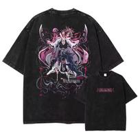 Bleach Aizen Sousuke Anime Graphic T‑Shirt Manga Washed Oversized Harajuku Unisex Casual Short Sleeve Streetwear Tees L gray