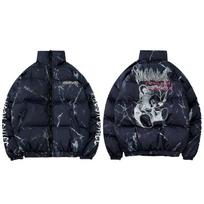 DRIPX Hip Hopo striukė Parka Sužeisto lokio printas Vyriška žiemos vėjo striukė Streetwear Dygsniuota striukė Paltai Šilti viršutiniai drabužiai Hipsterio Nauja Asian L black