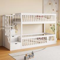 Bunk bed 90x200 children's bed with safety staircase and drawers, white wooden single bed with storage bed for children, teenagers 253 x 91 x 130 cm balta
