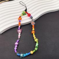 Rainbow Butterfly Bear Head Phone Strap with Crystal Flower Charm gray