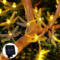 20/50LED Solar Dragonfly String Lights Decorative Outdoor Twinkle Fairy Lighting for Wedding Christmas Tree Garden Decor Garland 7M 50LED Warm white brown