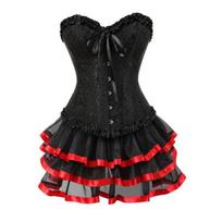 Korseto ir sijono komplektas moterims Gėlėtas Bustier Korseto Topas ir Tiulio Sijono Komplektas Seksualus Neriama Babydoll Kostiumas Viktorietiško Vintage Stiliaus Cosplay vakarėliui black