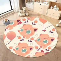 5 SIZES Pokemon Jigglypuff Cartoon Round Carpet for Kid Living Room Rugs Camping Picnic Mats Flannel Anti-Slip Yoga Anime Rug 80cm