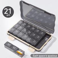 Nešiojamas savaitinis tablečių organizatorius: 7 dienų vaistų dozatorius su priminimo skyreliais senjorams 23*12*2.6 cm gray