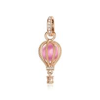 Fashionable copper Blue and Pink Hot Air Balloon Pendant Dangle Charm Compatible With Brand Bracelets Sparkling Jewellery beige