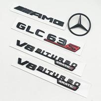 3D ABS Juodos GLC63S raidės V8 BITURBO 4MATIC ženklelis Automobilio galinės žvaigždės lipdukas Bagažinė AMG emblema Mercedes Benz GLC AMG X253 FE1 V33 black
