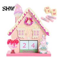 Reusable Monthly Planner Wooden Christmas Advent Calendar, Gingerbread House Countdown Calendar with Wood Tabletop Blocks, Days Until Xmas Ornament C beige