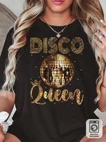 Moterų Disco Karalienės T-shirt s Retro Disco Kamuolio Grafinis Marškinėlis s Disco Vakarėlio Kostiumas Trumpomis Rankovėmis Atsitiktinis Streetwear Juodi Viršutiniai Drabužiai 4XL brown