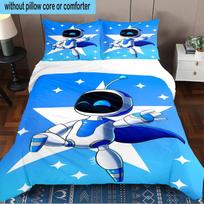 Space Adventure Astro Bot 3PCS Bedding Set 2D Printing (Includes 1 Duvet Cover + 2 Pillowcases Coreless), Bedroom decor,Fan gift 140cmx210cm
