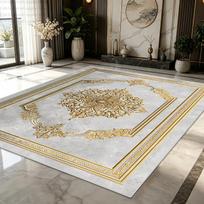 White Gold European Luxury Carpet Ornate Living Room Decoration Home  Soft Fluffy Big Area Rug Bedroom Non-slip Lounge Floor Mat 2.6x3.9ft(80x120cm)
