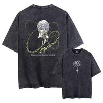 HUNTER×HUNTER Kurapika Manga T‑Shirt Vintage Washed Cotton Harajuku Unisex Casual Oversized Short Sleeve Streetwear Tees 3XL gray