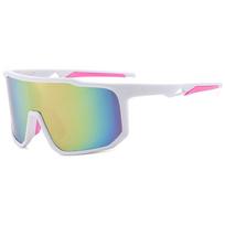 Men's and women's outdoor sports cycling sunglasses, large-frame bicycle sunglasses, high-definition glasses for mountaineering White frame powder film
