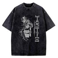 Vintažiniai plauti DEATH NOTE marškinėliai L Lawliet grafinis spaudinys T-shirt trumpos rankovės 100% medvilnė minkštas marškinėlis vyrams moterims drabužiai 2XL black