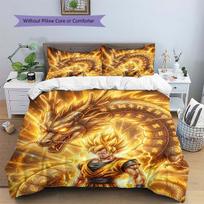 Goku Patterned Pillowcase & Duvet Cover Set Aesthetic Bedding for Bedroom Wonderful Gift for Enthusiasts.-TING 140*200cm/55x79in Single/Twin 3pcs yellow