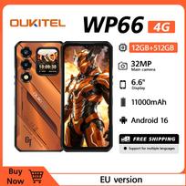 OUKITEL WP66 Android 16 Išmanusis telefonas, 36GB RAM + 512GB ROM Išmanusis telefonas 11000 mAh, 6,6  120 Hz HD+ Ekranas, 32 MP Kamera oranžinė