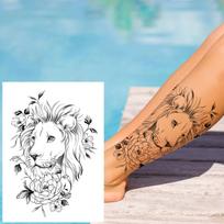 Kompaso liūto laikina tatuiruotė vyrams, moterims, suaugusiems, geometrija, vilko mėnulio tatuiruotės lipdukas Velnias gyvūnas gėlė netikras juodas tatuiruotės Atgal
