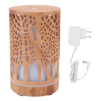 200ml Wood Grain Aroma Diffuser 8W Auto Power Off Colorful LED Silent Air Humidifier for Car and brown