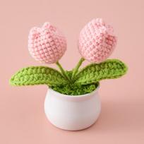 1Pcs Tulip Crochet Flower Potted Artificial Knitted Flower Birthday Valentine's Day Gift Wedding Party Home Desktop Decoration brown