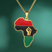 Dawapara Africa Map Contour Necklace Tribe Animals Elephant Lion Pendant Stainless Steel African Jewelry New Year Gift blue