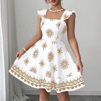 Summer Dresses for Women Uk Square Neck Sleeveless Ruffle Hem Ladies Summer Dresses Uk Floral Print A Line Womens Summer Dresses Uk M kava