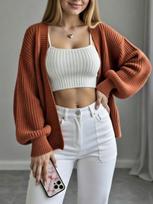 Lazy wind loose knitted cardigan women's autumn and winter new Korean version outer sweater jacket large size thin white top S plytų raudona spalva