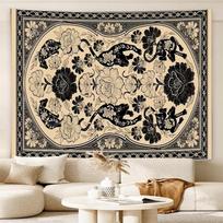 Vintage Floral and Animal Motif Wall Tapestry Wall Flag Pop Art Home Decoration Suitable For Bedroom University Dormitory 100X150CM black