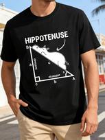 Funny Math Teacher unisex T-Shirt with Hippo Right-Angle Triangle Design - Pythagorean Theorem & Adjacent/opposite Sides Joke - Casual Round Neck Tee 4XL įvairiaspalvis