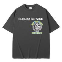 Rapper Kanye West Sunday Service Jesus Is King Graphic Print Men's Hip‑Hop Loose Fit Short‑Sleeve T-shirt L gray
