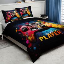 Duvet Cover Set Color Graffiti Gamepad  (1 Duvet Cover + 2 Pillowcase) Soft Breathable HD Printing Bedding Set For Home Decor 173X218cm