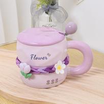 Creative Mug Women's Water Cup with Lid Tulip Ceramic Cup High Quality Appearance with Lid Spoon Gift Box High End Sense 301-400ml gray