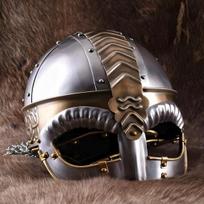Vikingų Gjermundbu šalmas Šiaurės kario šarvai Viduramžių kovos LARP įranga Rankų darbo plieninis ir žalvarinis šalmas kolekcionieriams Reenactment white