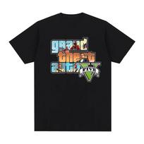 Summer Grand Theft Auto V Game Graphic Printing T-shirts Men/Women's Unisex 100% Cotton Tees Harajuku Comfortable Tops XS juoda