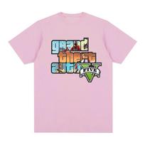 Summer Grand Theft Auto V Game Graphic Printing T-shirts Men/Women's Unisex 100% Cotton Tees Harajuku Comfortable Tops XXL rožinė