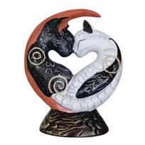 Juodos ir Yin Yang meno stalo dekoracijos, Dervos Yin Yang katės skulptūra Stalo puošmena namų biuro dekoracijoms 1 black
