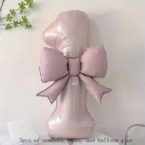 Fashion 40 Inch Number Digital 0-9 Balloon Cream Pink with Bowknot Foil Balloons Anniversary Decoration Birthday Party Balloons 40inch gray