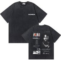 Skalbtas vintažinis reperio Kanye West baigimo meškiuko grafikos marškinėlis vyrams, grynos medvilnės marškinėlis, vyriški hip hopo mados oversized marškinėliai M black