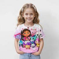 Kids Cartoon  Gabbys Dollhouse 3D Print T-shirt Children Summer Casual Short Sleeve Clothing 150 beige