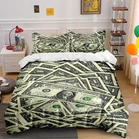 Dollar Bill Pattern Design Bedding Duvet Cover Set  (1*Duvet Cover 2*Pillowcases, without duvet insert) 200x220cm gray