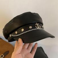 Vintage Rivet Beret Harajuku Y2K Girl Gothic Lolita Black Leather Dark Face Revealing Flat Top Newsboy Caps Sunscreen Beret Cap A2 black