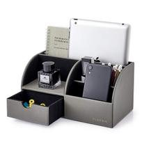VLANDO Desk Desktop Pen Small Item PVC 28 x 14 x 14 cm Organizer, Storage, Holder, Holder, Leather, (Gray) black