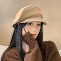 Women's 2025 Spring/Autumn Black Eight-Panel Newsboy Beret, Small Face-Painter Style. One size