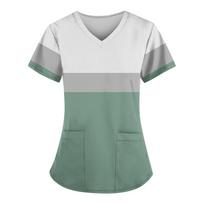 Moterims skirti medicininiai darbo drabužiai, vasariniai, trumparankoviai, V formos iškirptės, uniformos, mieli, kasdieniai, su kišenėmis S white
