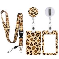 Name Card Holder Keychain Nurse ID Badge Holder Set with Lanyard Neck Strap Business Card Key Holder beige