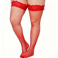New Plus Size Black Lace Mesh Silk Stockings For Oversize Women Sexy Non-Slip Fishnet Thigh High Thin Socks Xl Spring Summer One Size beige